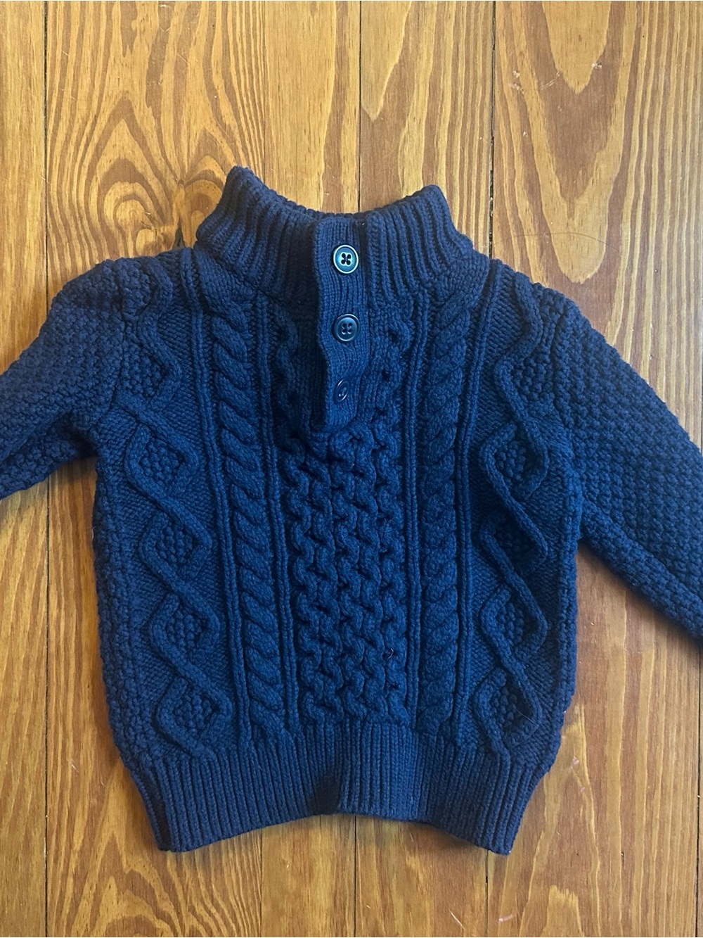Kid’s Navy Cable Knit Button Mock Neck Sweater by BabyGap 3T